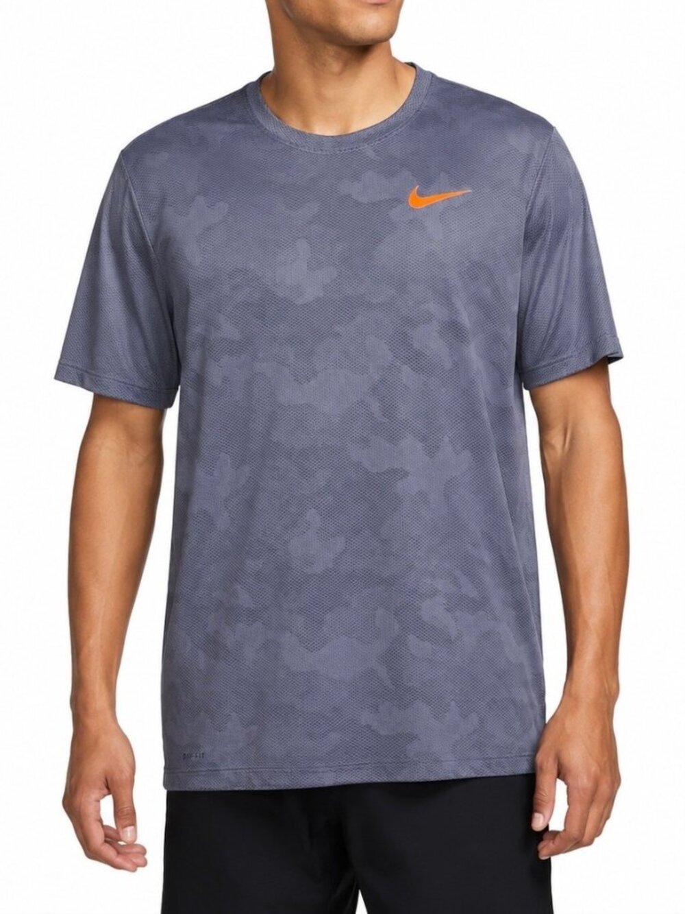 PRISTINE NIKE Dri-FIT MENS 2XL GREY CAMO WITH ORANGE SWOOSH SHIRT 909350-011 XXL